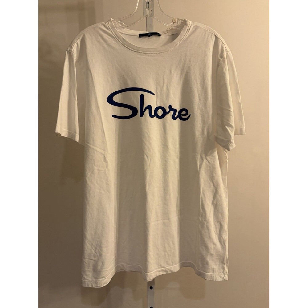 Shore T Shirt L White Blue Organic Cotton Lake River Ocean Surf Boutique USA